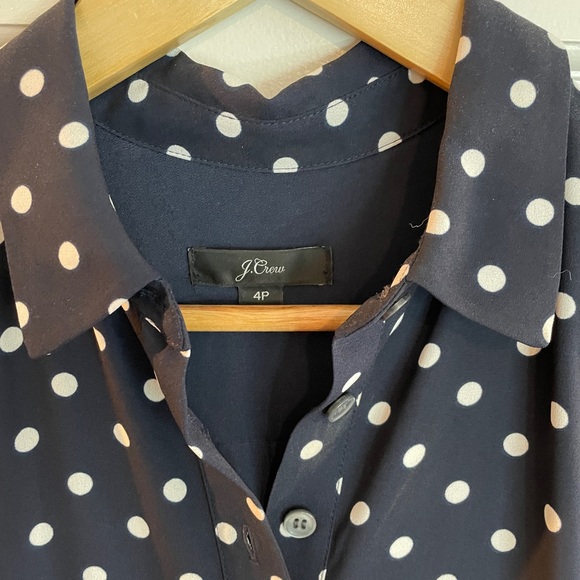 J.Crew navy and white polka dot silk midi dress Size 4P - Picture 1 of 6